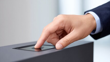 A hand uses a biometric scanner for identification, showcasing modern security technology in action.