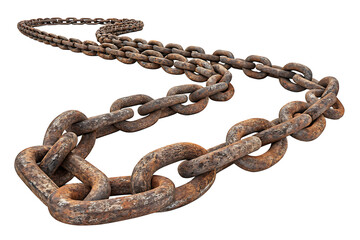 Obraz premium Rusty Metal Chain Links Curved weathered isolated on a transparent background