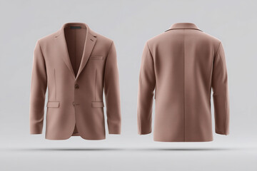 Tan suit jacket showcases front and back design, ideal for professional or semi-formal occasions, combining style and versatility.
