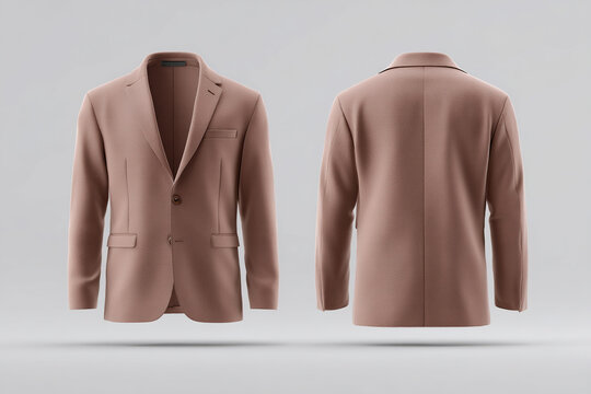 Tan suit jacket showcases front and back design, ideal for professional or semi-formal occasions, combining style and versatility.