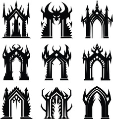 Dark Gothic Gate  Set, vector illustration
