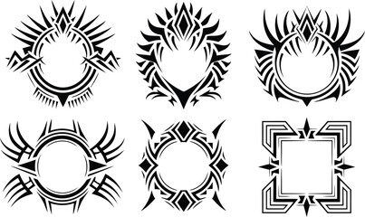 Tribal Tattoo Frame Set, Abstract Borders Collection, Vector illustration