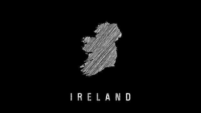 Ireland map appearing with scribble effect on black background