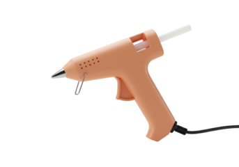 Isolated handheld electric hot glue gun applicator, arts and crafts tool, side view