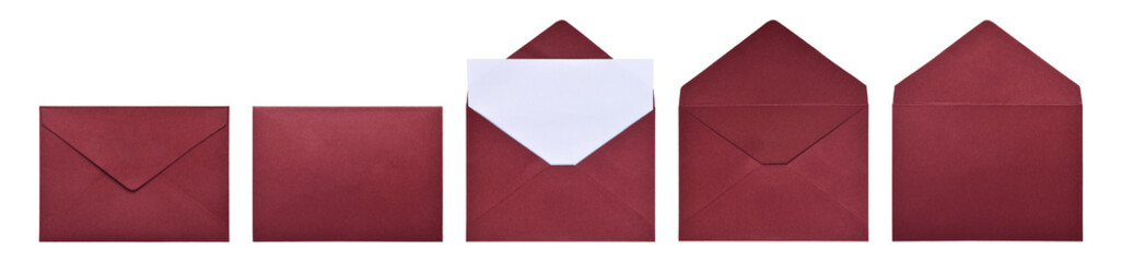 Set of red envelopes isolated on white background