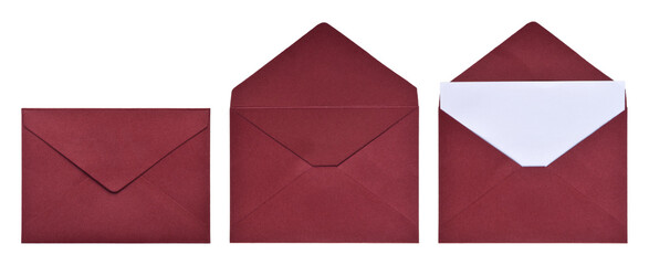 Set of red envelopes isolated on white background