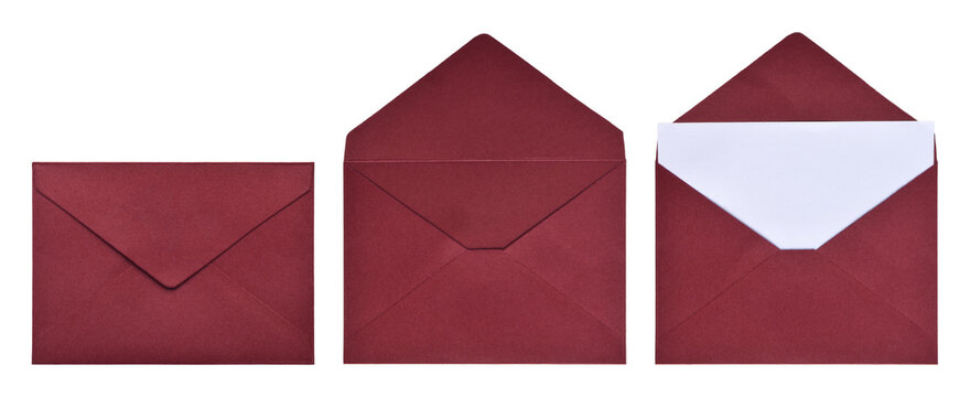 Set of red envelopes isolated on white background