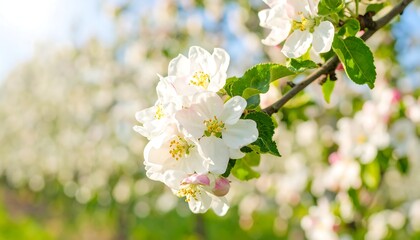Obraz premium Apple Blossoms in Spring Sunlight: Delicate White Petals and Emerging Pink Buds