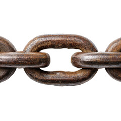 Obraz premium Rusty metal chain link against white background in close-up view