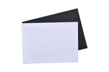 Black paper envelope and blank letter isolated on white background