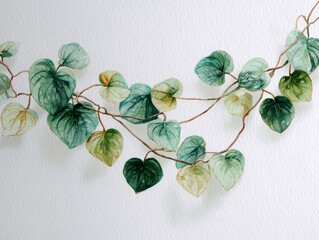 watercolor painting garland leaves white background
