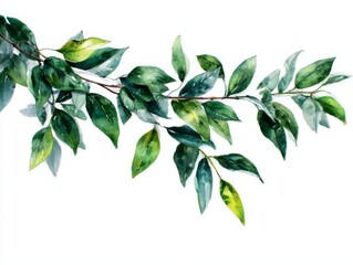 watercolor painting garland leaves white background