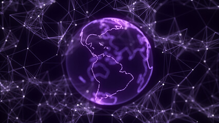 Abstract sci-fi planet Earth with particles and lines. Technology network connection on world. Global digital connections ai. 3D virtual wireframe geometric sphere. 3D rendering. © Liudmyla