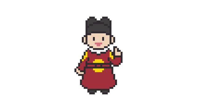 Cute 4K Pixel Art Animation of King Sejong the Great with an "Aha" Pose. Animated Idea and Wisdom Concept Looping Video