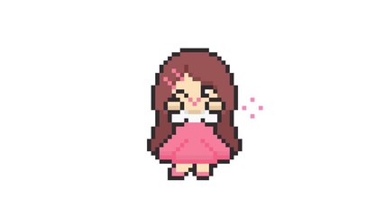 Cute 4K Pixel Art Animation of a Female K-Pop Idol Doing a Cat Pose. Animated Aegyo, Cuteness and Fan Service Concept Looping Video
