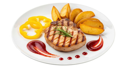 Isolated Grilled Pork Chop with Potatoes