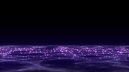 Abstract technology perspective grid. Detailed wireframe landscape with lines on black background. Digital space with mesh. Concept connection big data. Futuristic technology backdrop. 3D rendering.