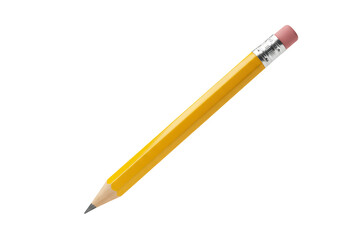 Isolated yellow pencil with eraser and sharpened point, instrument for drawing, writing