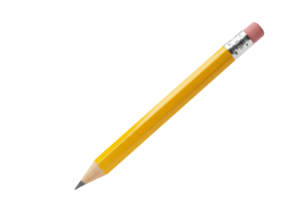 Isolated yellow pencil with eraser and sharpened point, instrument for drawing, writing
