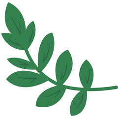 Flat vector illustration of green leafy branch, isolated on white background, perfect for natural decoration and eco designs.