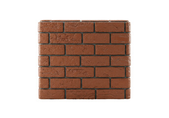 Isolated brick wall section of burnt orange, red bricks and gray grout for construction