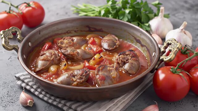Chicken Gizzards Stew with Tomato Sauce and Spices