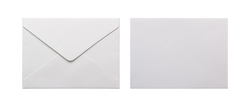 White envelope front and back isolated on white background