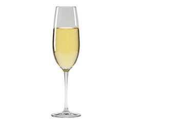 Isolated flute of champagne with light color and sparkling bubbles for celebrations and parties