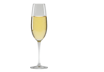 Isolated flute of champagne with light color and sparkling bubbles for celebrations and parties