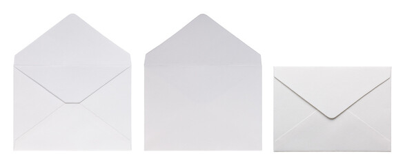 Set of white paper envelopes isolated on white background