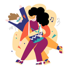 vector illustration in flat style on the theme of carnival, holiday, festa junina. Dancing people with maracas and drums. Music, festive atmosphere