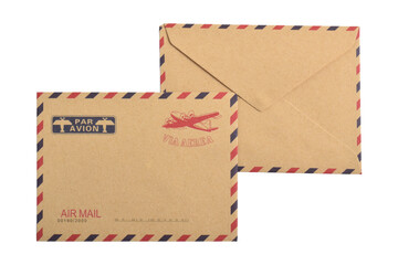 Brown vintage paper envelope isolated on the white background