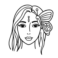 Vector illustration of young woman and butterfly 