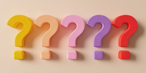 The Question Marks in a Colorful Pastel Row Representing Curiosity and Decision Making