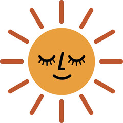Happy cartoon sun face with closed eyes and rays vector