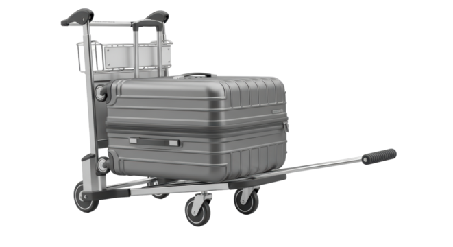Isolated Luggage Cart with Suitcase