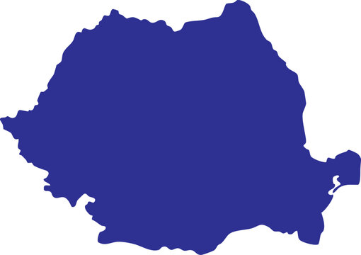Romania map icon in blue color on white background &ndash; vector silhouette outline of Romanian country borders, territory, and geographic shape illustration