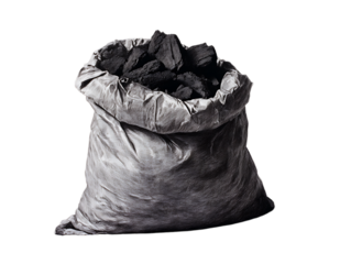 Bag of charcoal on white background