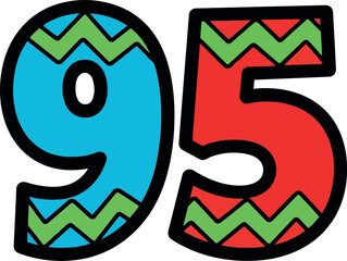 Bright colorful cartoon number 95 celebration anniversary birthday party design element vector