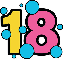 Vibrant number 18 birthday celebration with floating bubbles fun vector