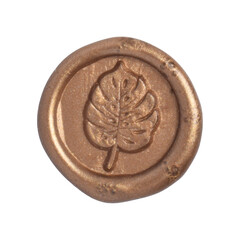 Golden vintage wax seal stamp on white background