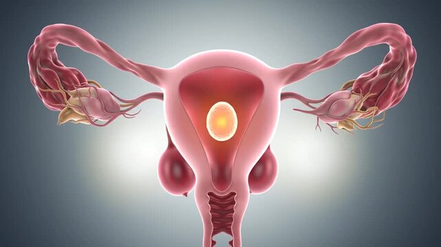 Human uterus and embryo, female reproductive system 3D illustration