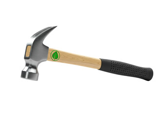 Isolated claw hammer with wooden handle and black rubber grip tool with head steel