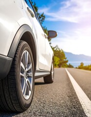 White SUV on a sunny road