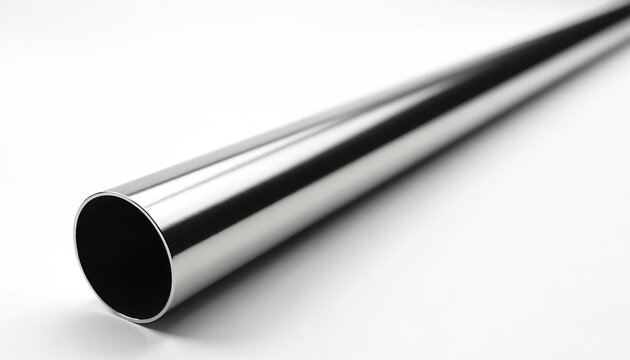 Highly polished metal tube with smooth reflective surface. Industrial material, likely steel aluminum alloy, features bright shiny finish suitable for engineering, manufacturing, construction