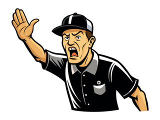 Baseball umpire yelling with his hand raised