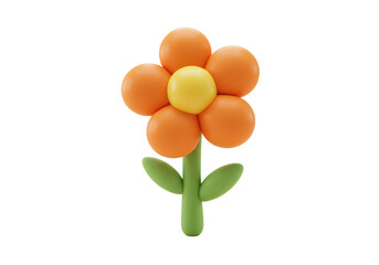 Isolated round petal flower with yellow center, clay modeling object for a cute design