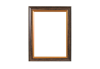 Black and gold Black and gold wooden picture frame, empty. Isolated on white background.