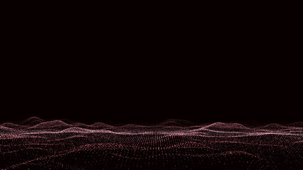 Vector digital technology wave. Dark cyberspace with red motion dots and lines. Futuristic digital background. Big data analytics.