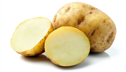 One peeled raw potato isolated on white background